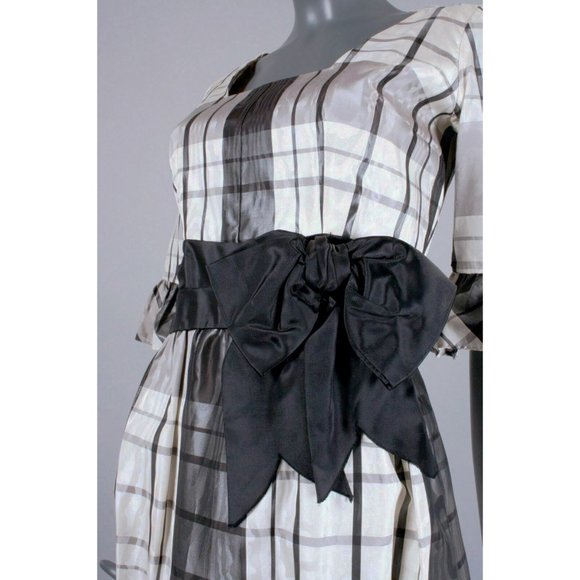 S Vintage 60s Plaid Satin Cocktail Pin Up Dress - Picture 6 of 8